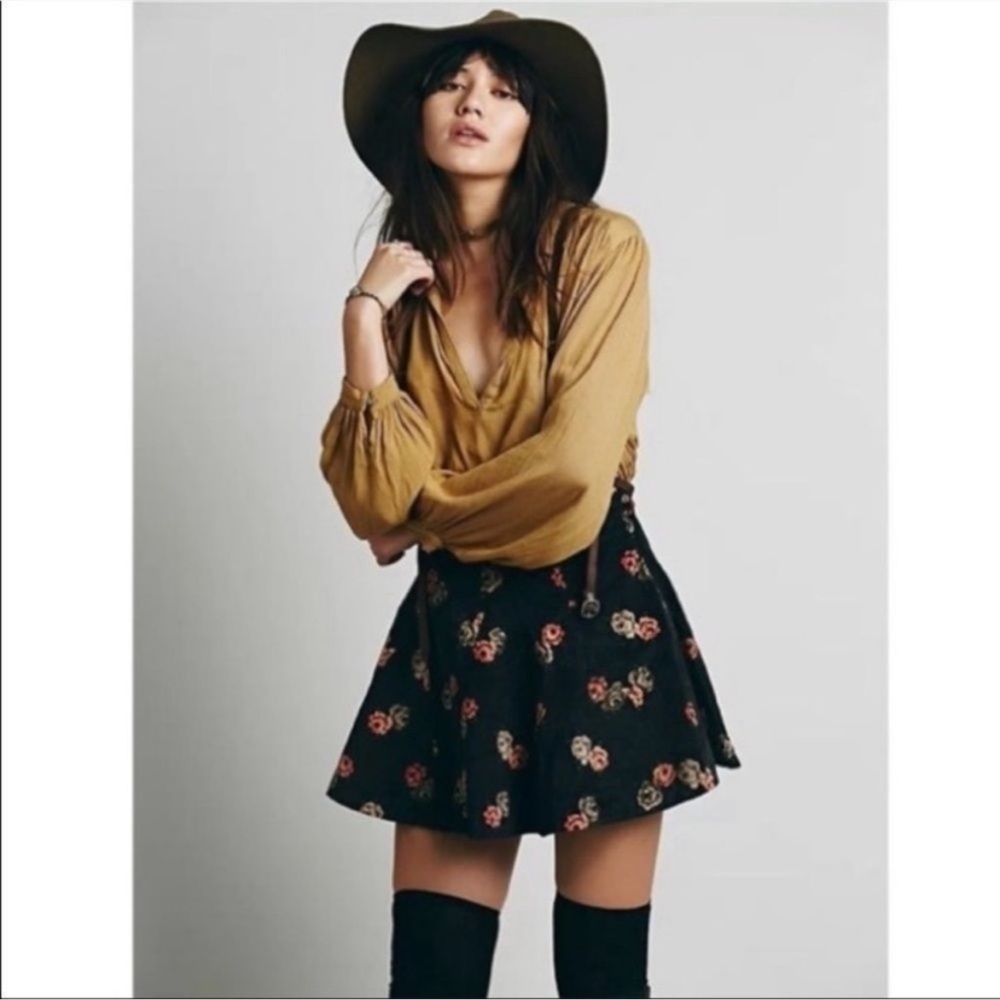 Free People Good Day Sunshine Floral Corduroy Skirt